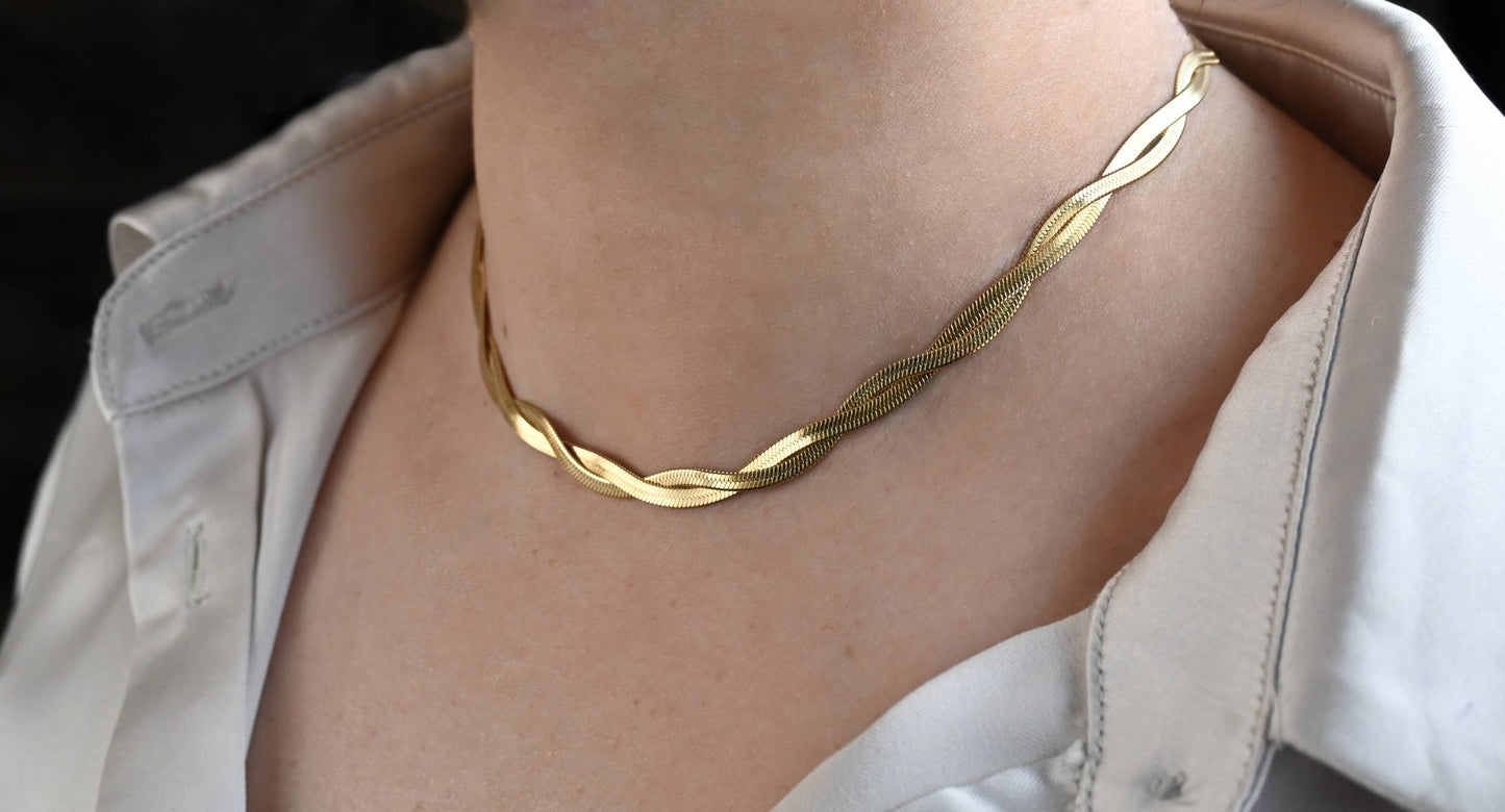 Braided Herringbone Choker - Twisted Herringbone Choker 0408