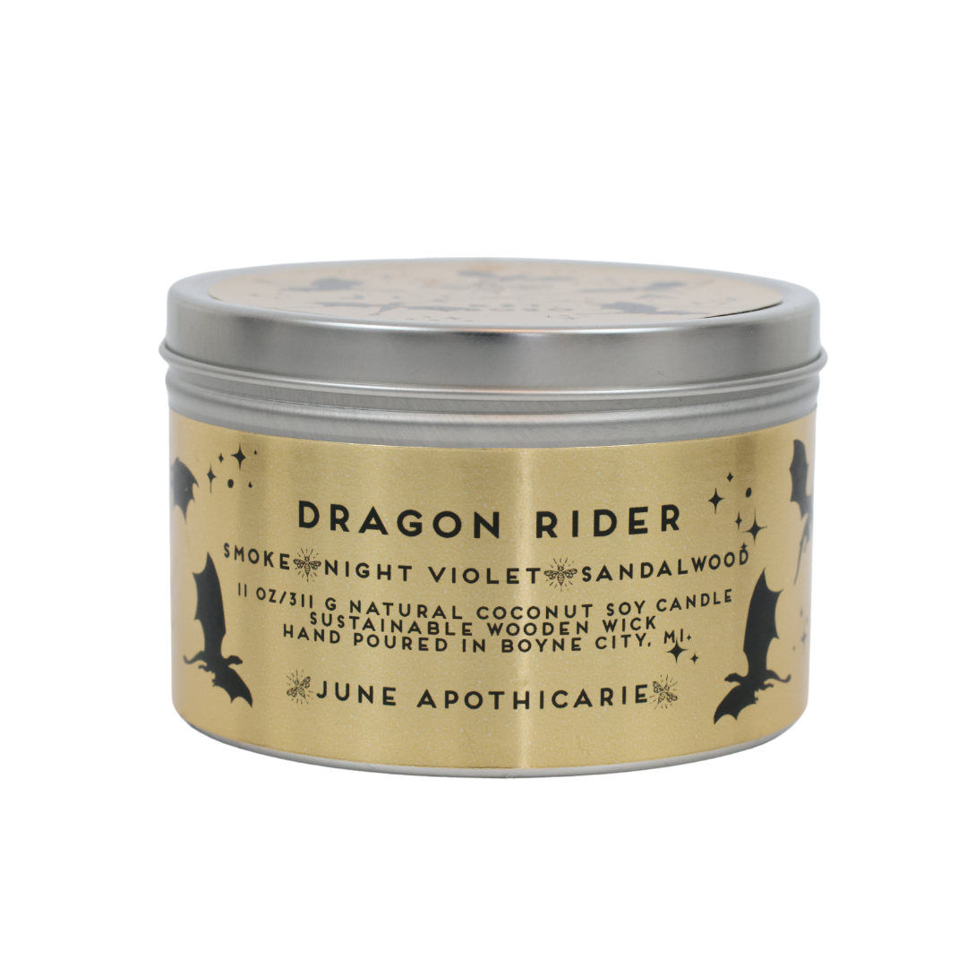 Dragon Rider Wooden Wick 11 oz Tin Candle