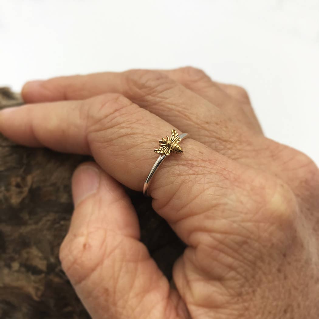 Sterling Silver Ring - Tiny Bronze Bee Ring