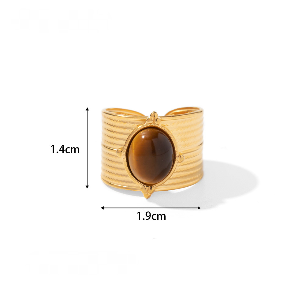 Gold Plated Stainless Steel Natural Stone Adjustable Rings