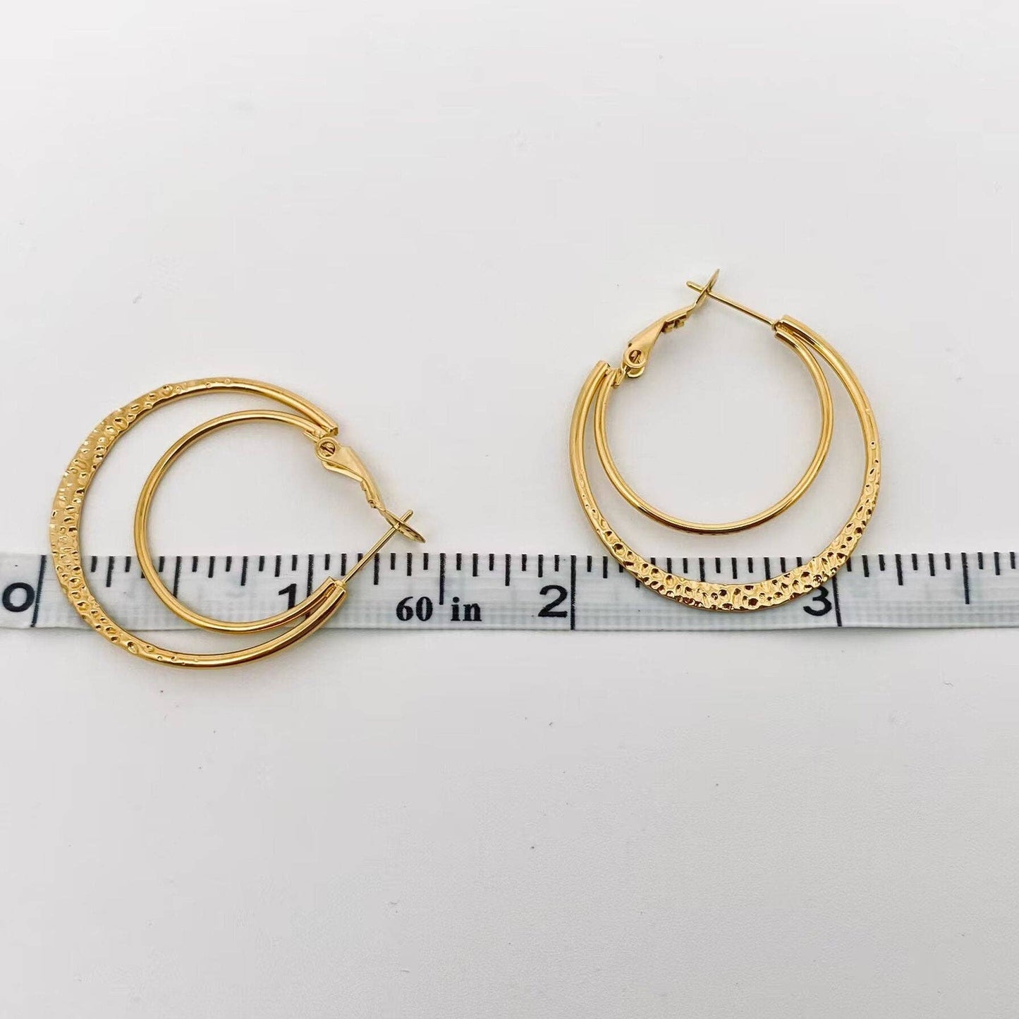 Stainless Steel Double Loop Design Gold Plated Hoop Earrings