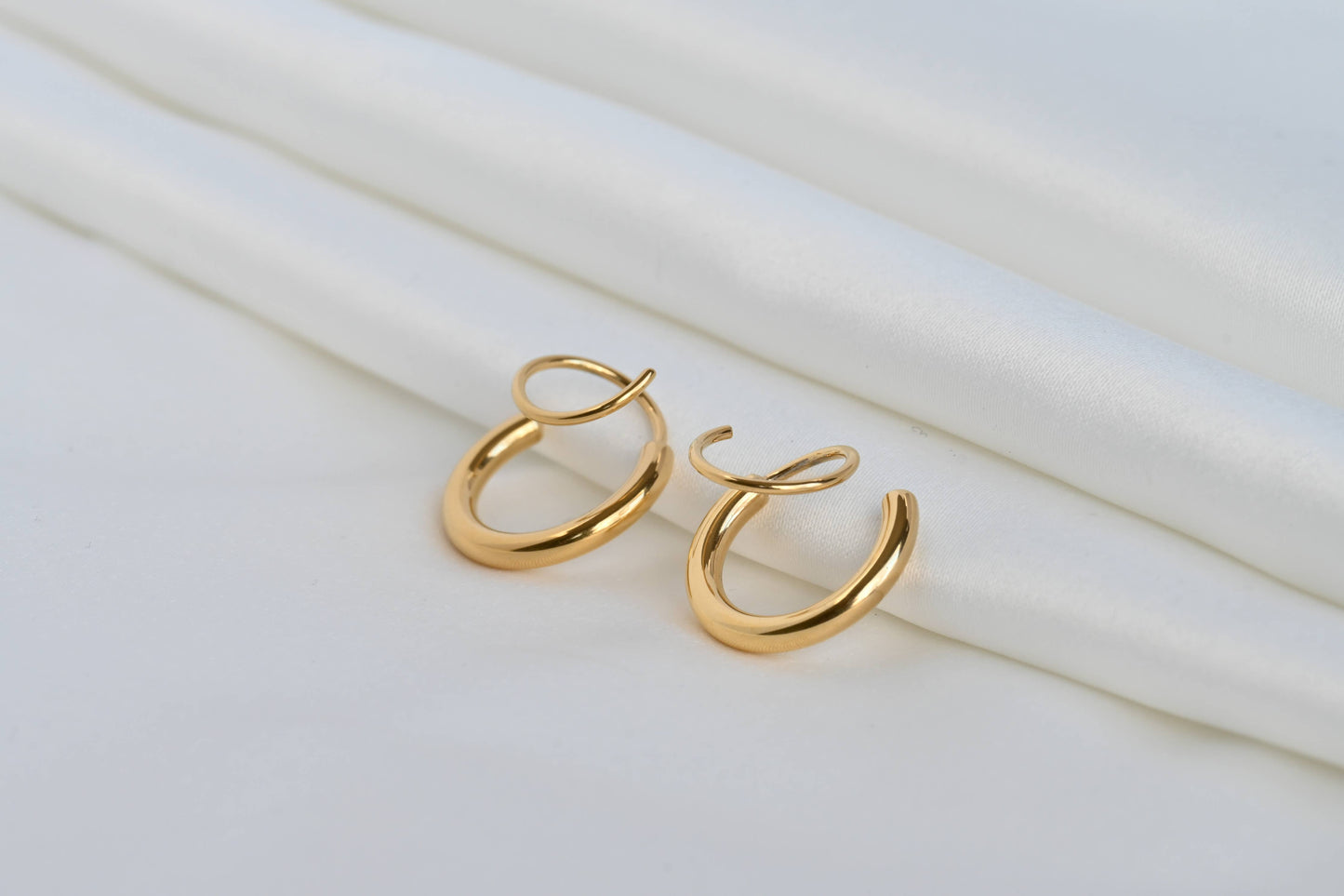 2 pcs18KT Gold PVD Spiral Hoop Earrings - Waterproof Hoops