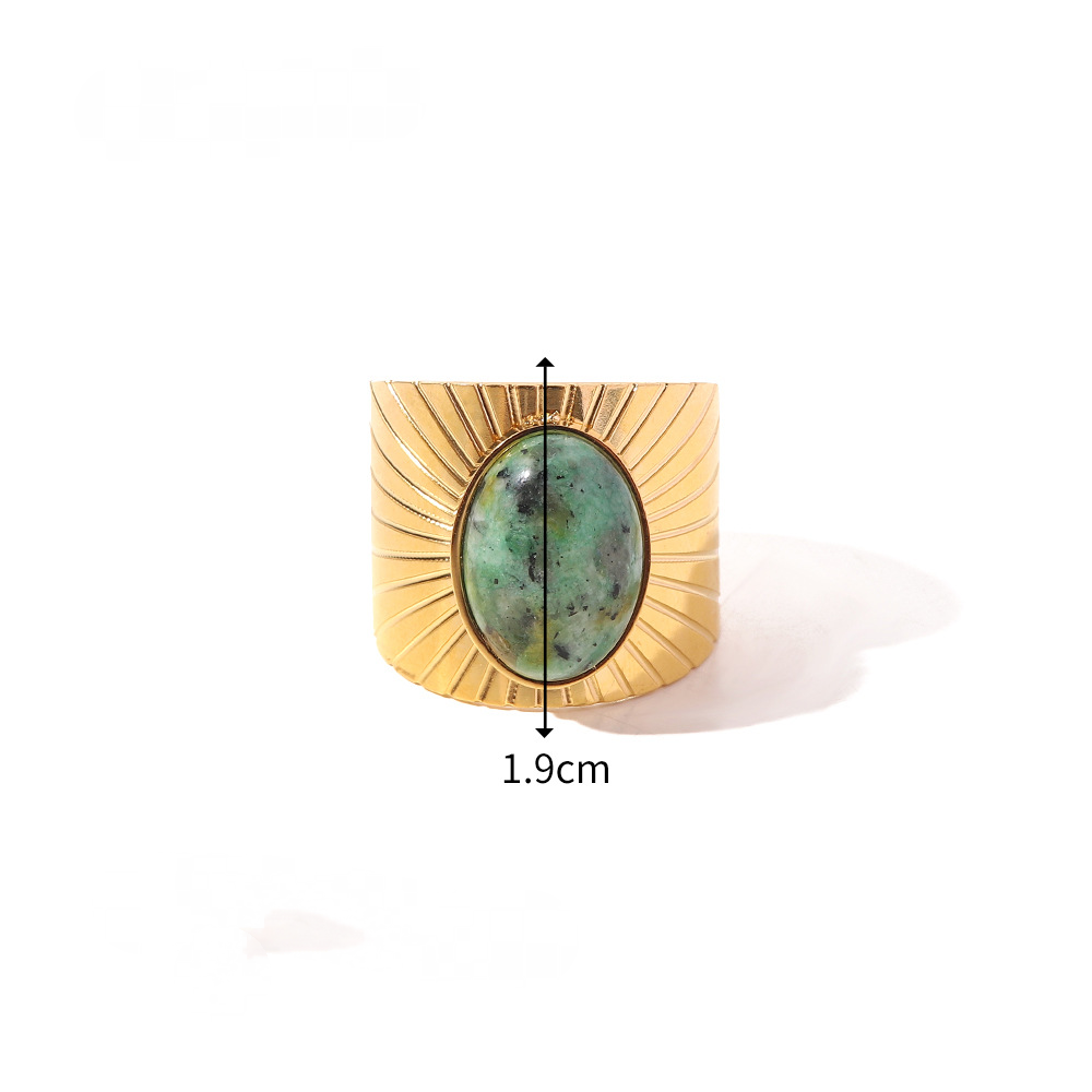 Gold-plated Stainless Steel Inlaid Natural Stone Rings