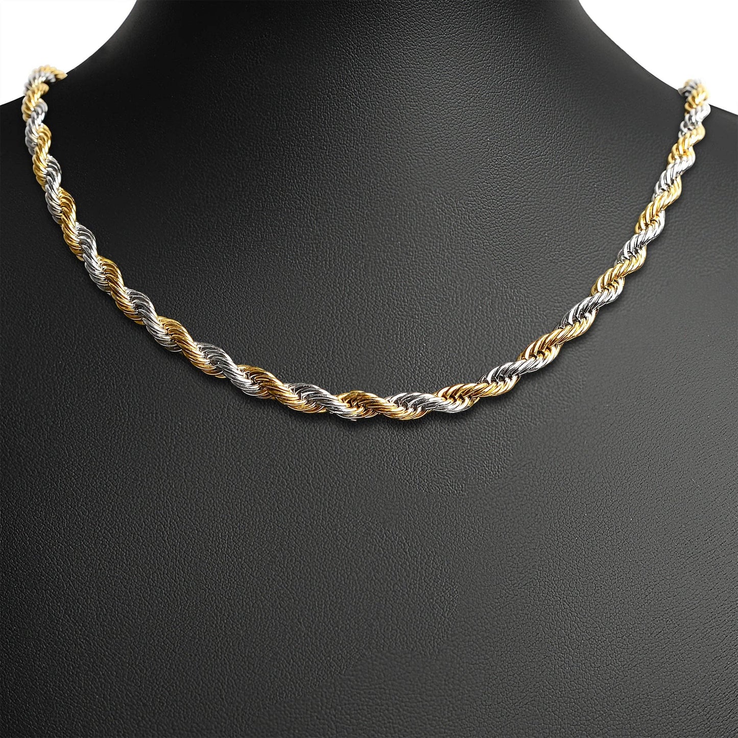 Stainless Steel And 18K Gold PVD Coated Rope Chain Necklace