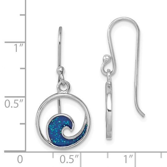 .925 Sterling Blue enamel wave earrings with Diamond Dust shimmer