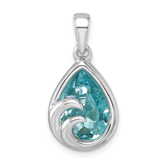 Double Wave Large Pendant Blue Topaz stone