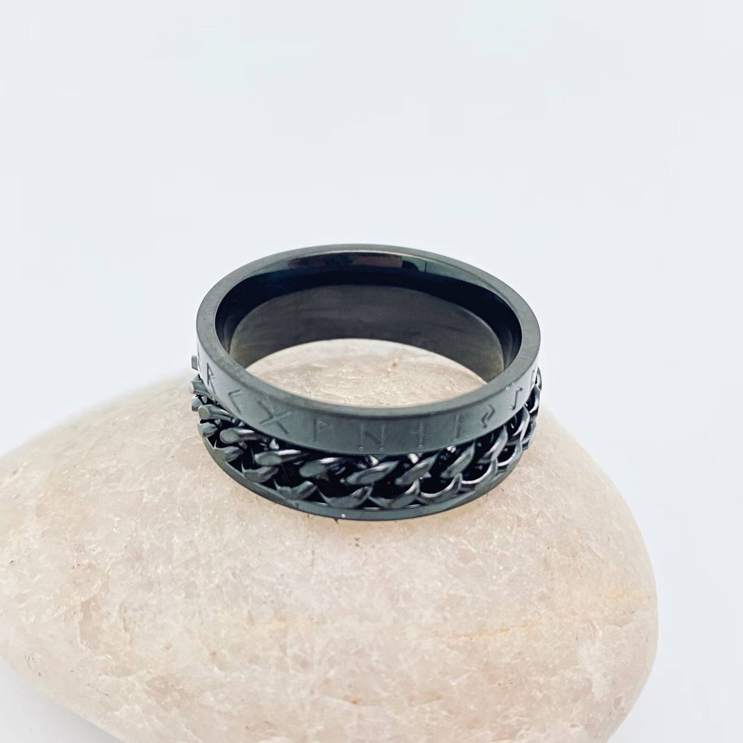 Stainless Steel Viking Rune Rotatable Chain Ring