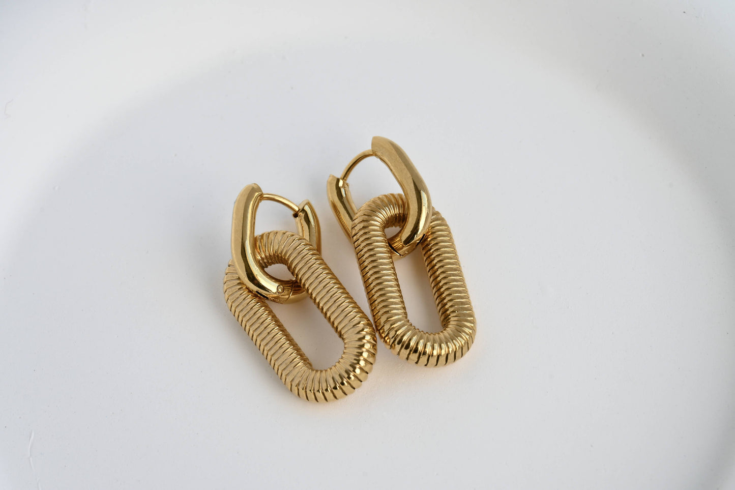 18k Gold Double Hoops - Waterproof Double Link Hoop Earrings