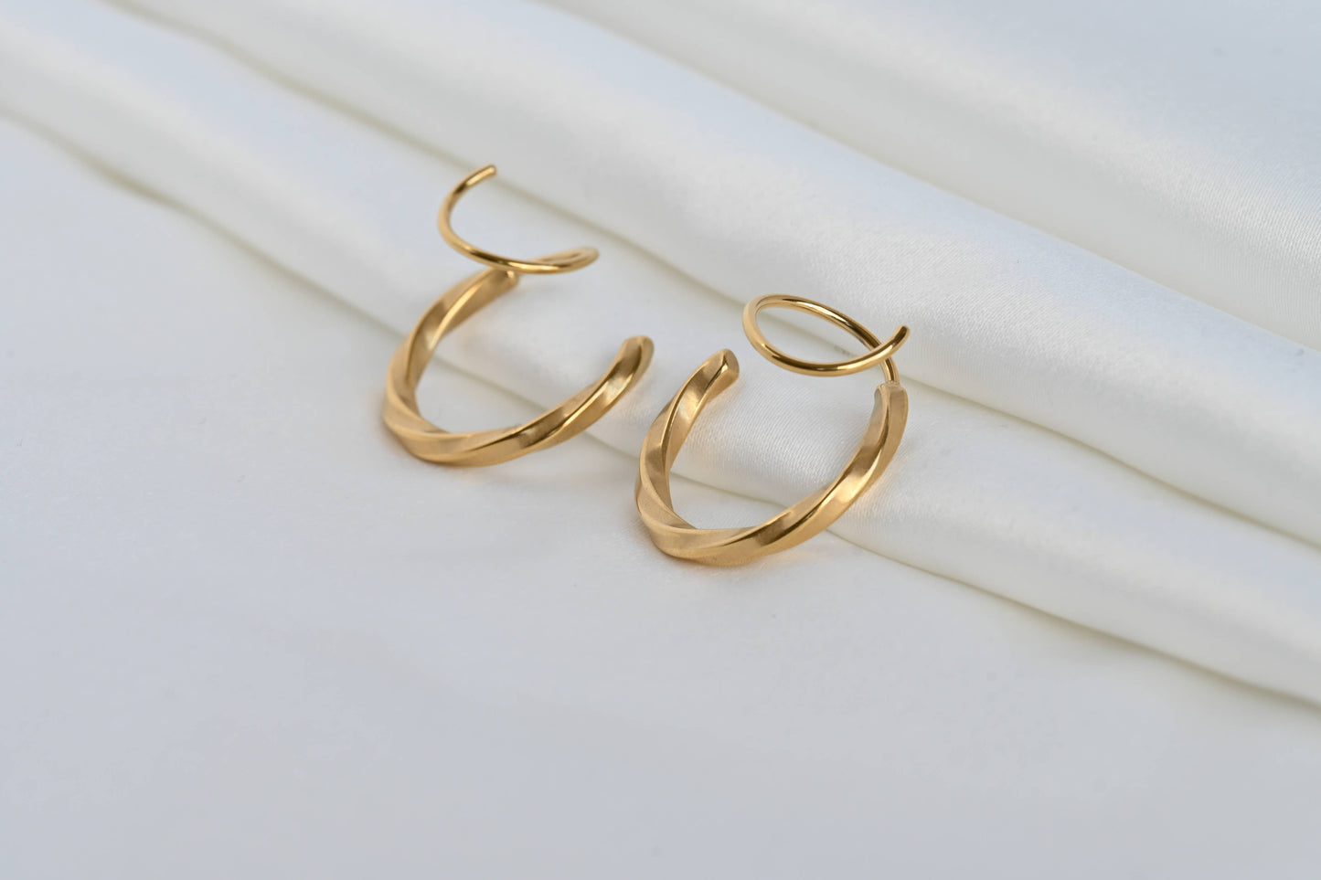 2 pcs18KT Gold PVD Spiral Hoop Earrings - Waterproof Hoops