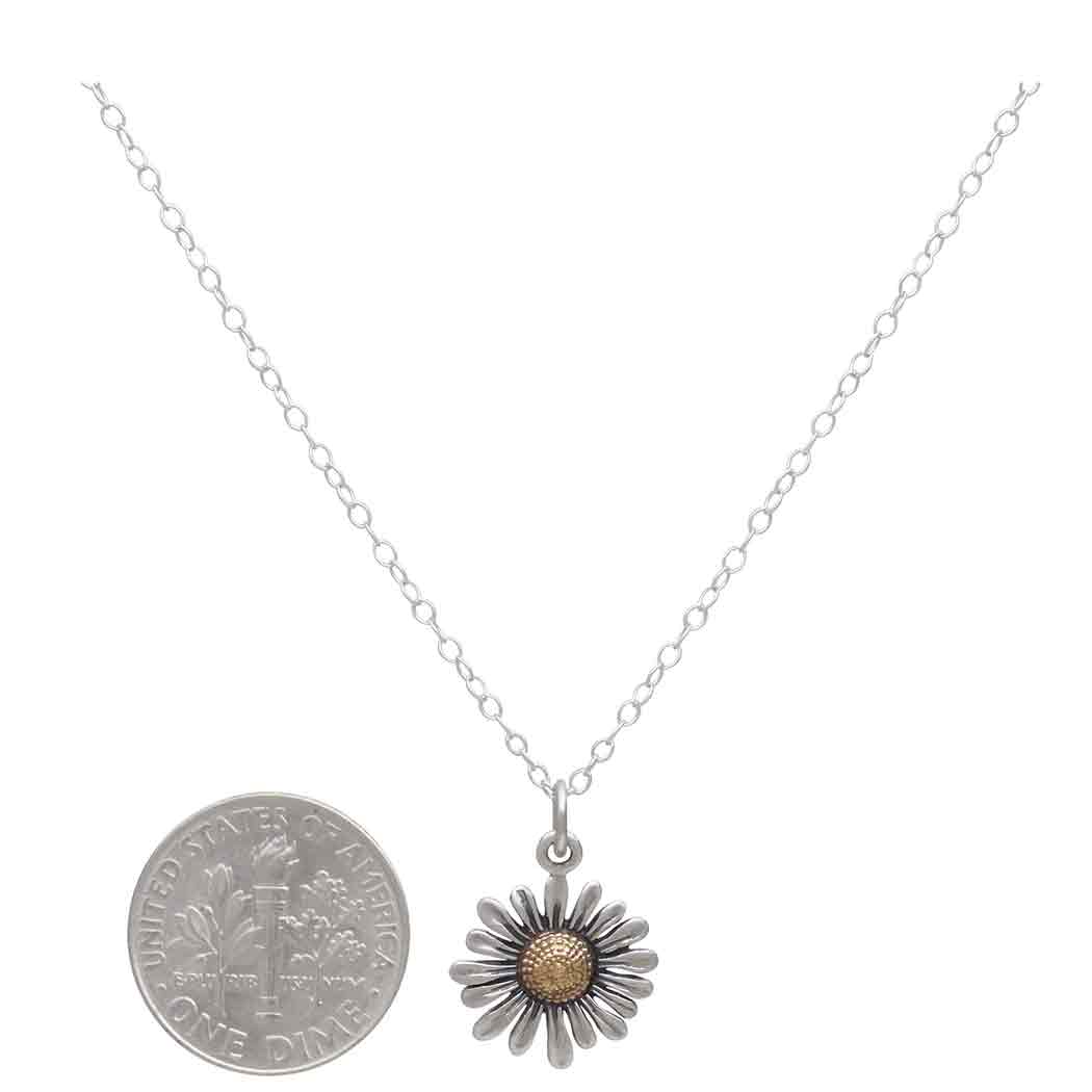 Sterling Silver 18 Inch Daisy Necklace with Bronze Center