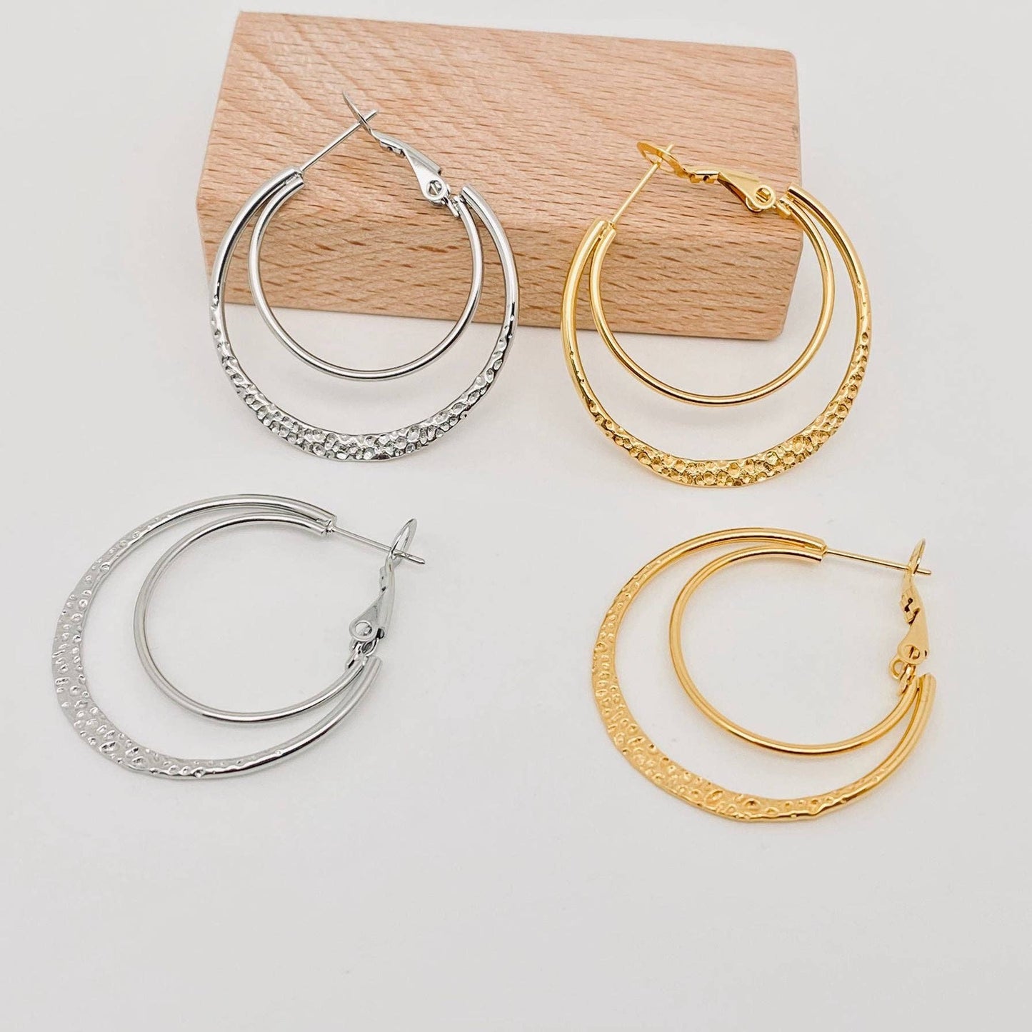 Stainless Steel Double Loop Design Gold Plated Hoop Earrings