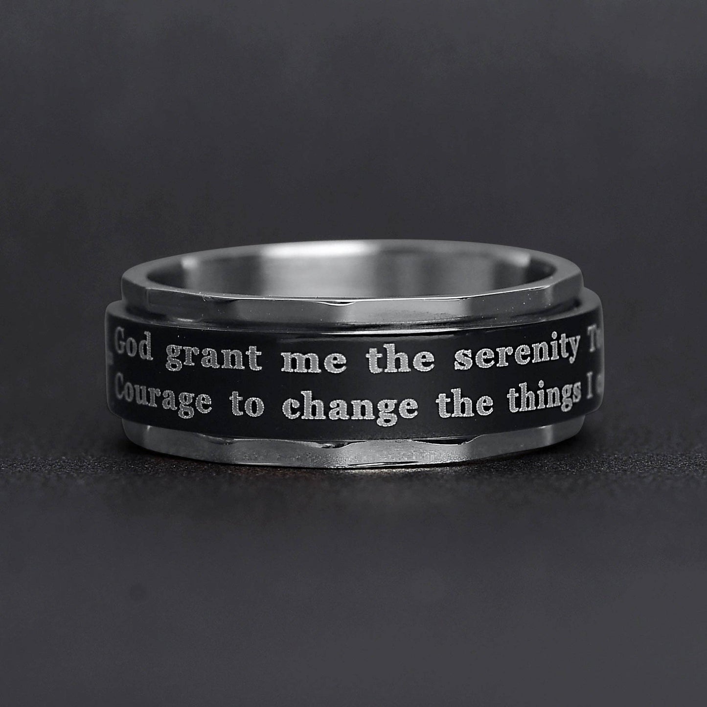 Highly Polished Stainless steel Serenity Prayer Spinner Center Ring