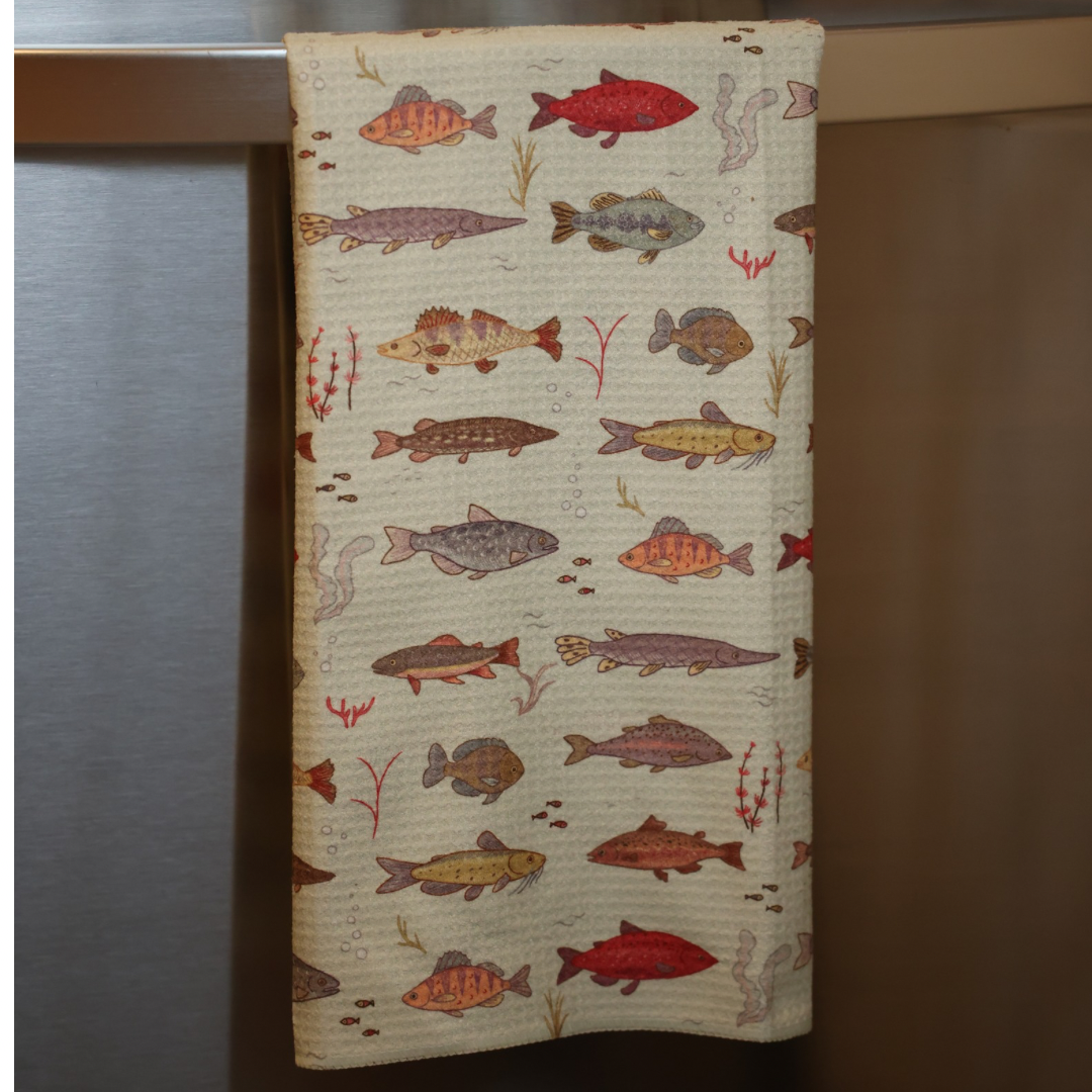 Freshwater Fish Double Sided Waffle Dish Towel