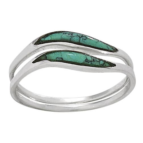 Double Wave Turquoise Sterling Silver Stacking Rings