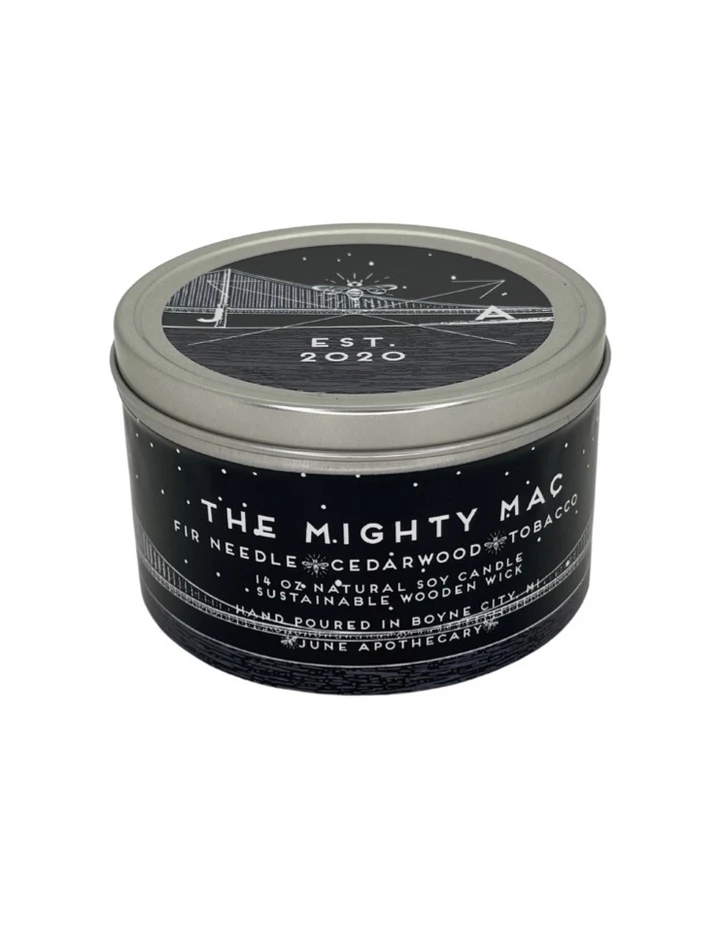 The Mighty Mac Wooden Wick 16oz Tin Candle- Michigan