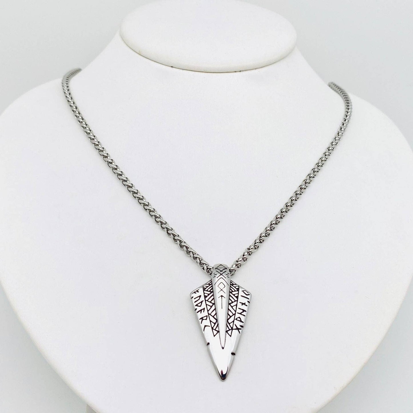 Viking Rune Stainless Steel Arrow Pendant Necklace