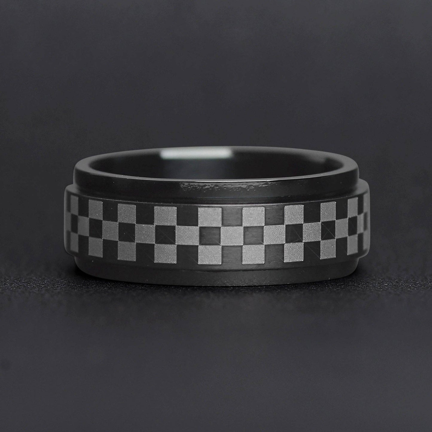 Black Checker Stainless Steel Spinner Ring