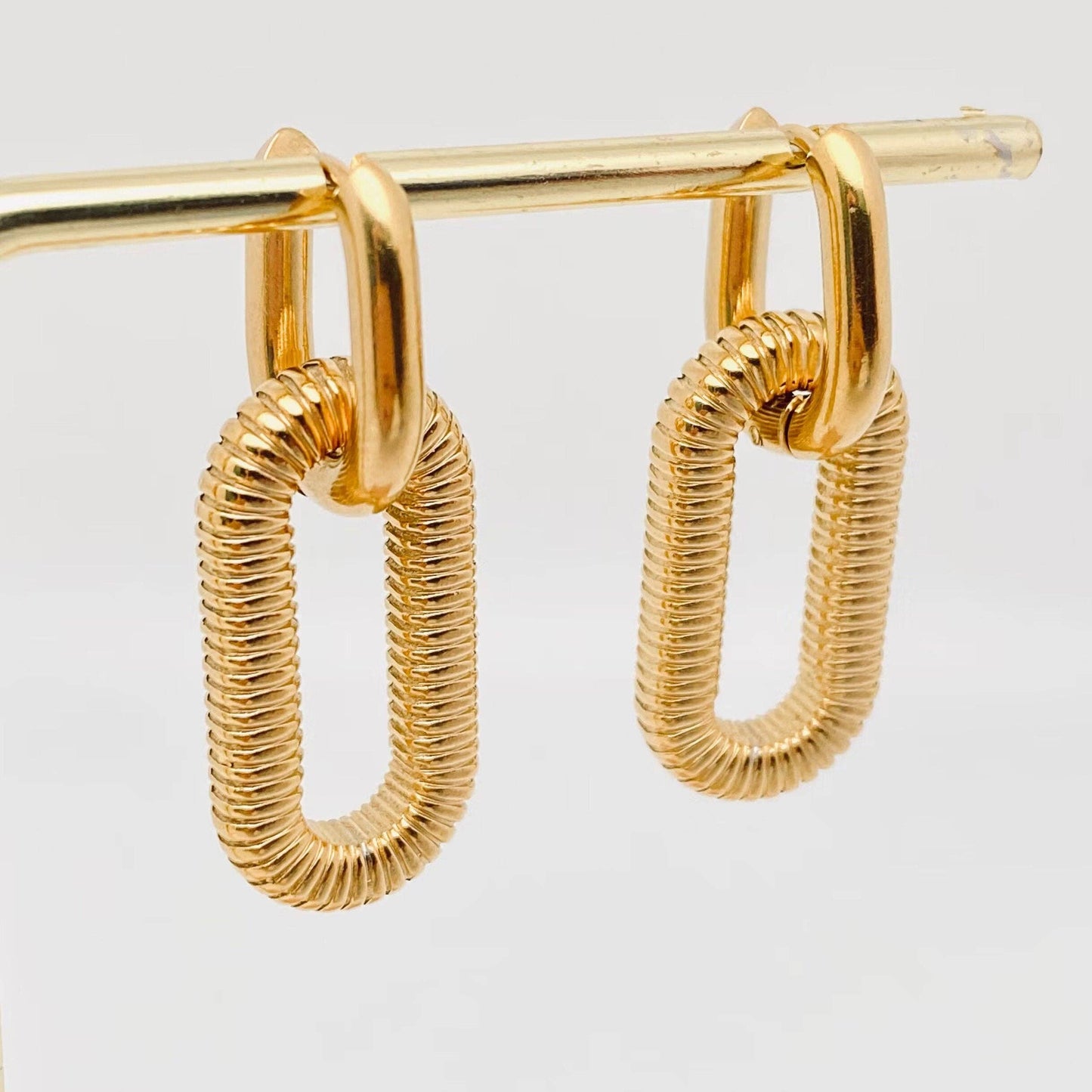 18kt pvd Gold-plated Stainless Steel Double-ring Clasp Hoop Earring