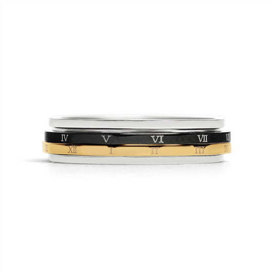 Roman Numerals Gold Black Spinner Stainless Steel Ring