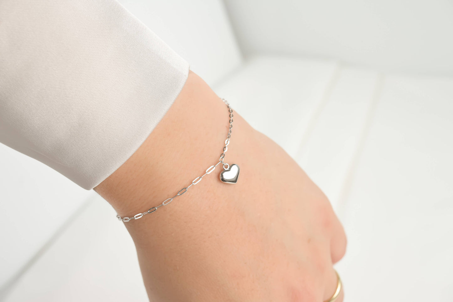 Sterling Silver Heart Bracelet - Mixed Chain Heart Bracelet