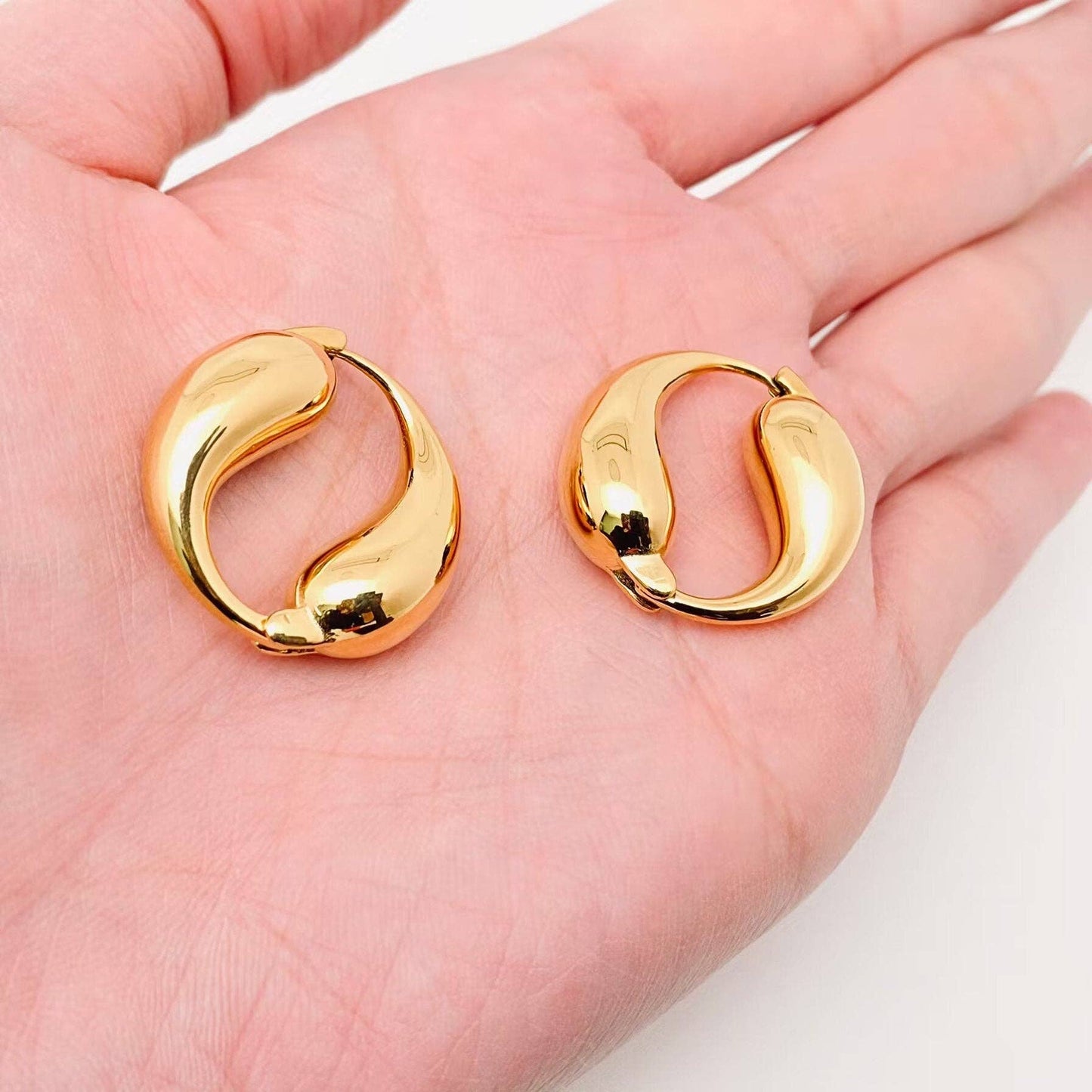 Water Drop Loop 18K Gold Plated Stainless Steel Hoop Earring