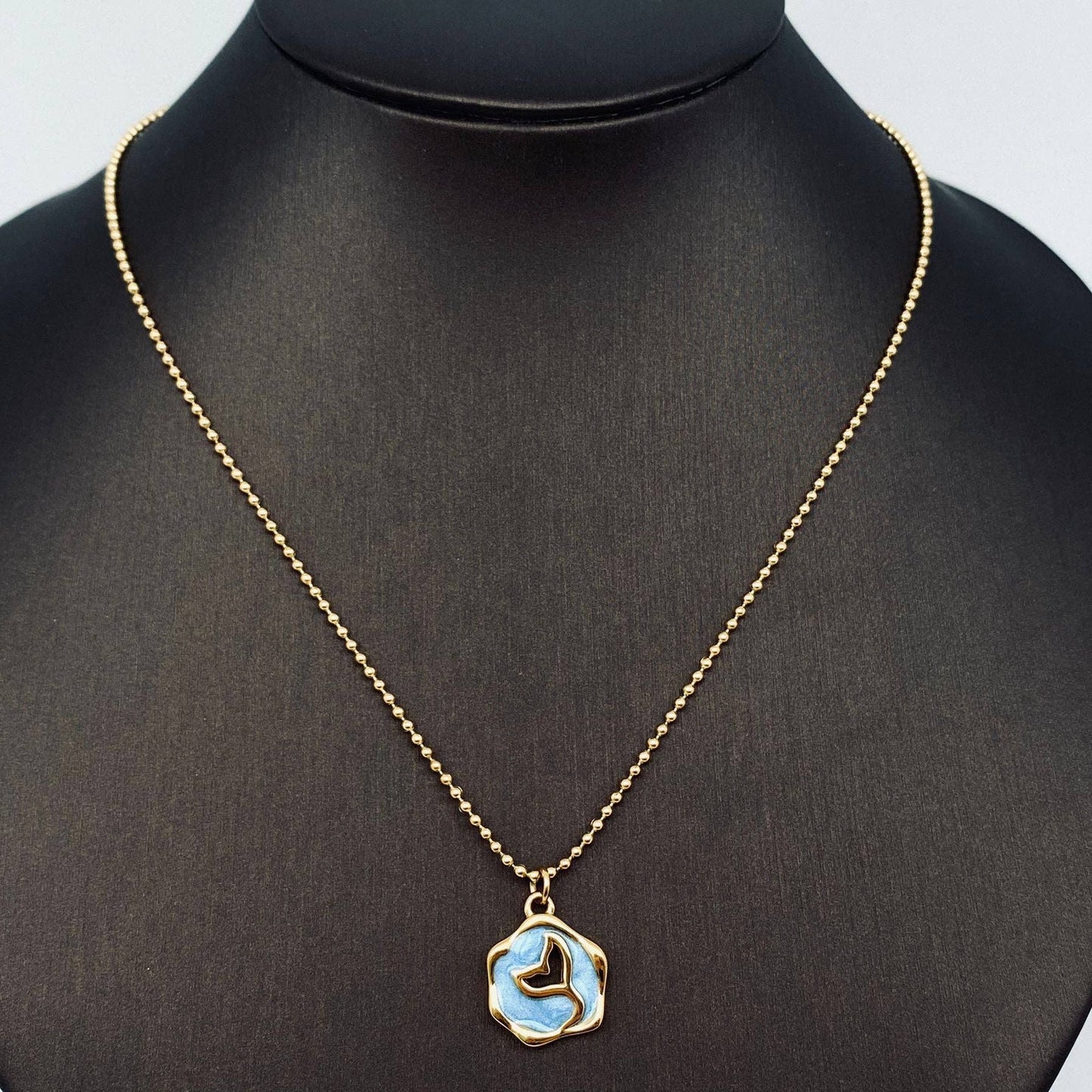 Mermaid Tail Blue Enamel 18K Gold Plated Charm Necklace