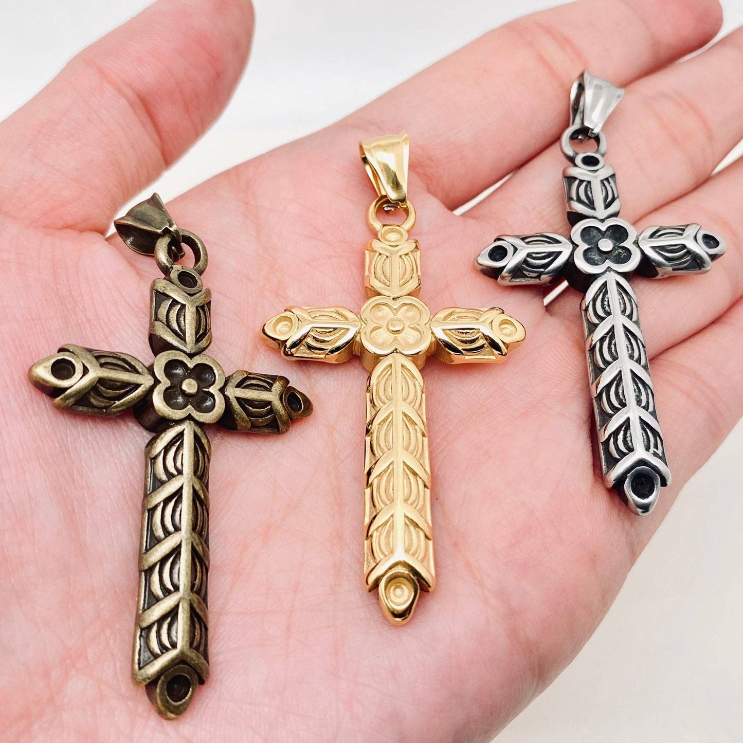 Four-leaf Clover Cross Stainless Steel Pendant