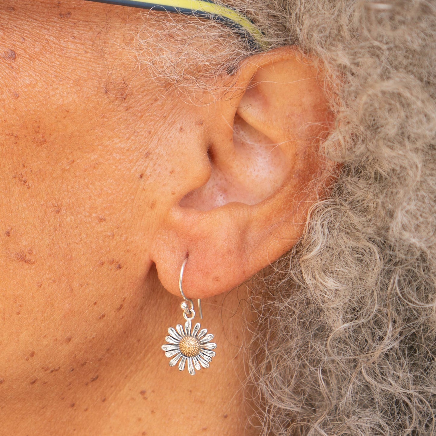 Sterling Silver Daisy Earrings with Bronze 27x13mm