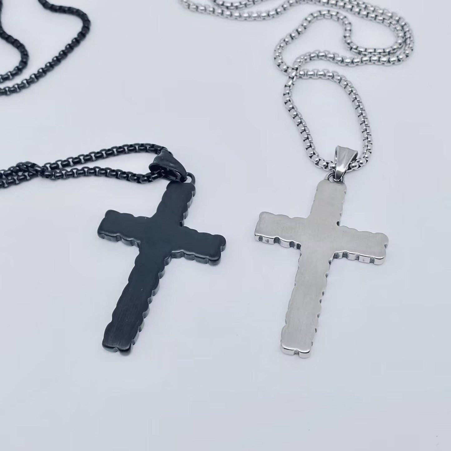 Cobblestone Design Stainless Steel Cross Pendant Necklace