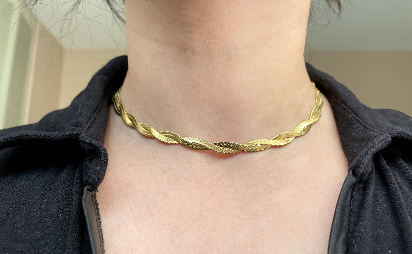 Braided Herringbone Choker - Twisted Herringbone Choker 0408