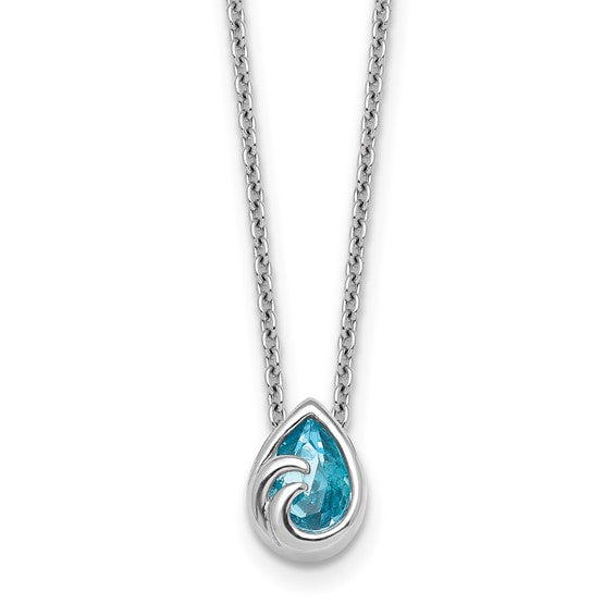 Double Wave .925 Sterling Small Pendant Blue Topaz Stone