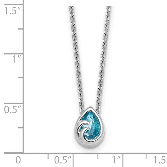 Double Wave .925 Sterling Small Pendant Blue Topaz Stone