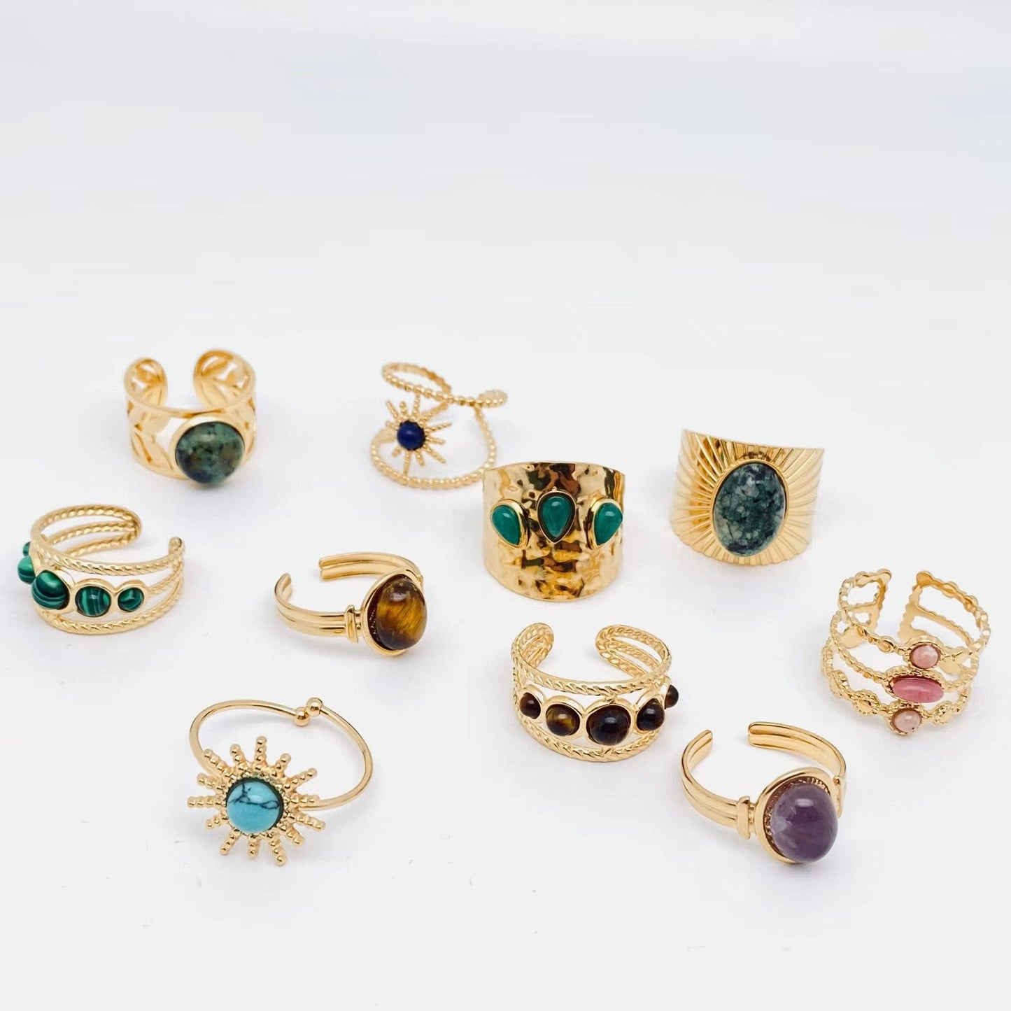 Gold-plated Stainless Steel Inlaid Natural Stone Rings