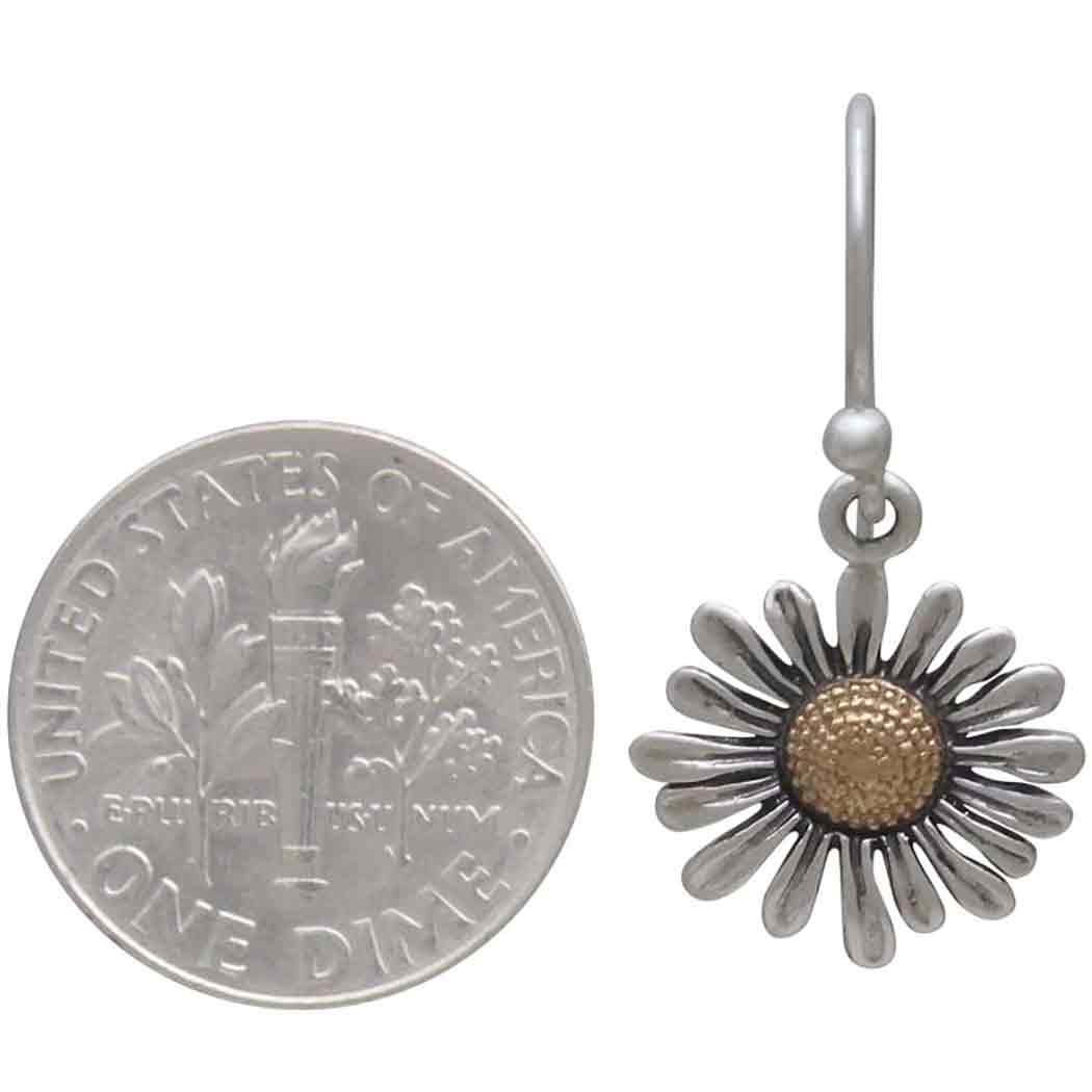 Sterling Silver Daisy Earrings with Bronze 27x13mm