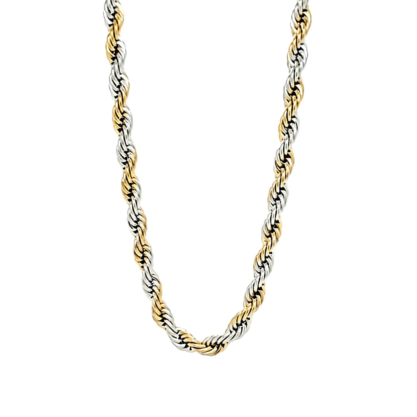 Stainless Steel And 18K Gold PVD Coated Rope Chain Necklace