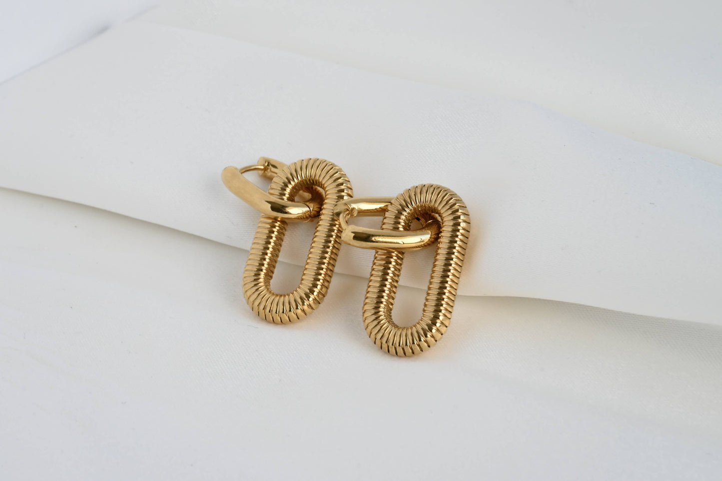 18k Gold Double Hoops - Waterproof Double Link Hoop Earrings