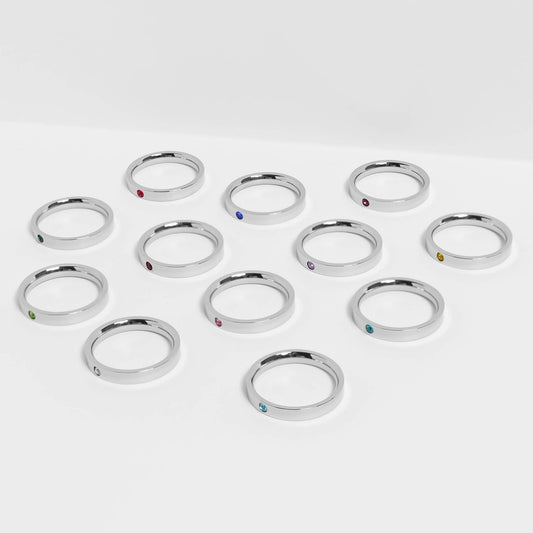 Stainless Steel Birthstone Engravable Stacking Ring