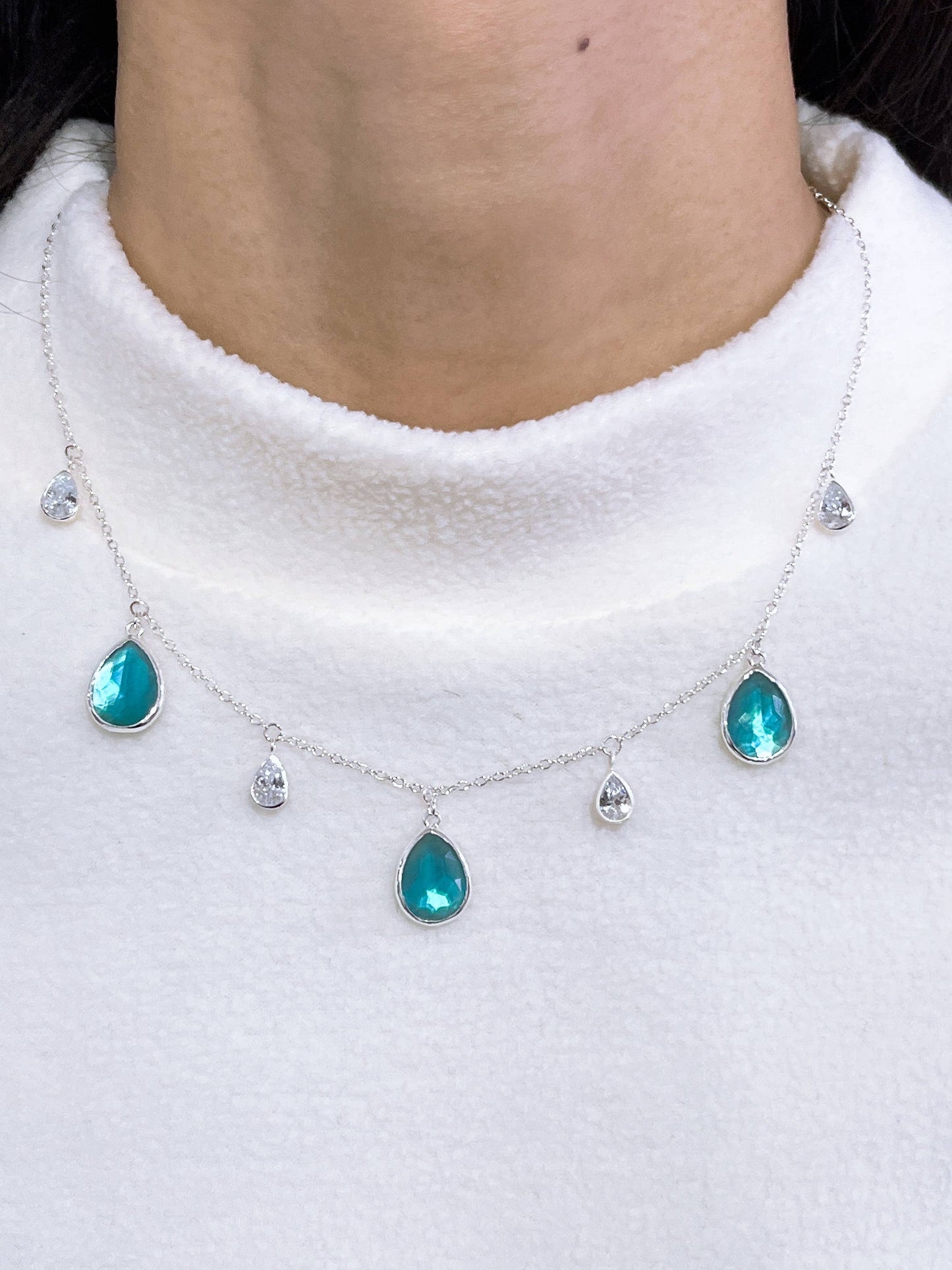 Blue Mother Of Pearl Station Necklace - SF