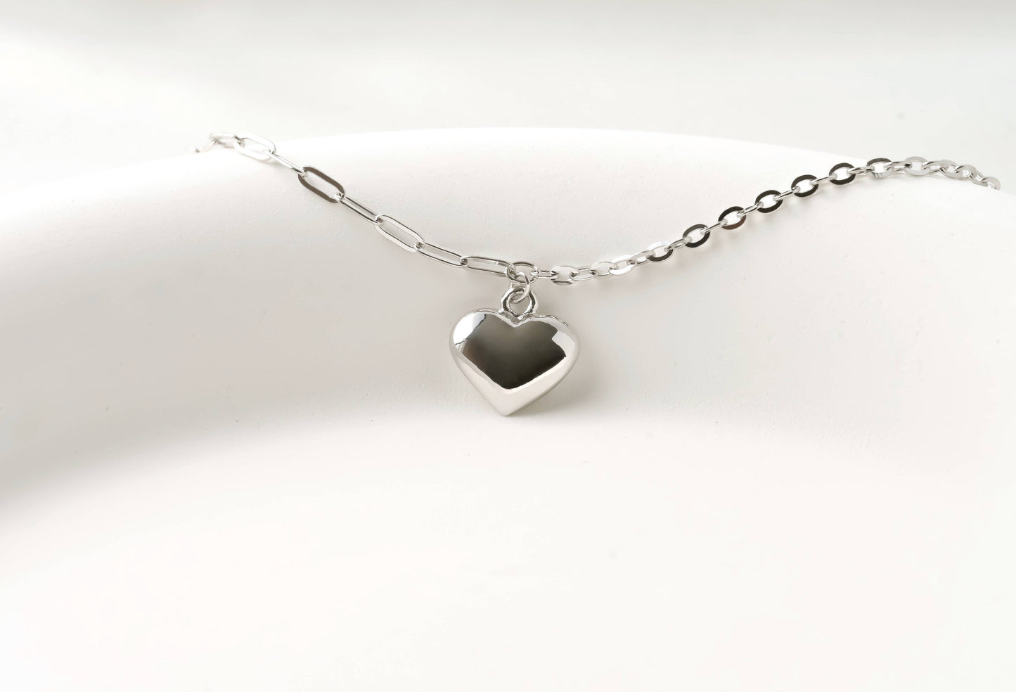 Sterling Silver Heart Bracelet - Mixed Chain Heart Bracelet