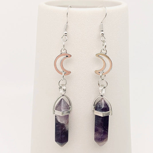 Amethyst Natural Stone Pendant Moon Earrings