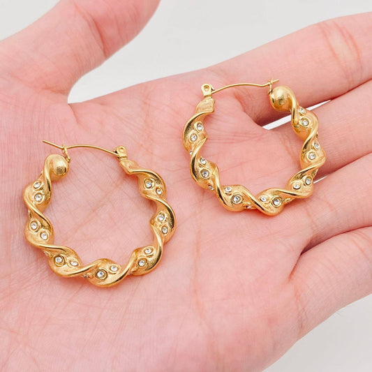 18K Gold Plated Stainless Steel Twist Shape Hoop Earrings