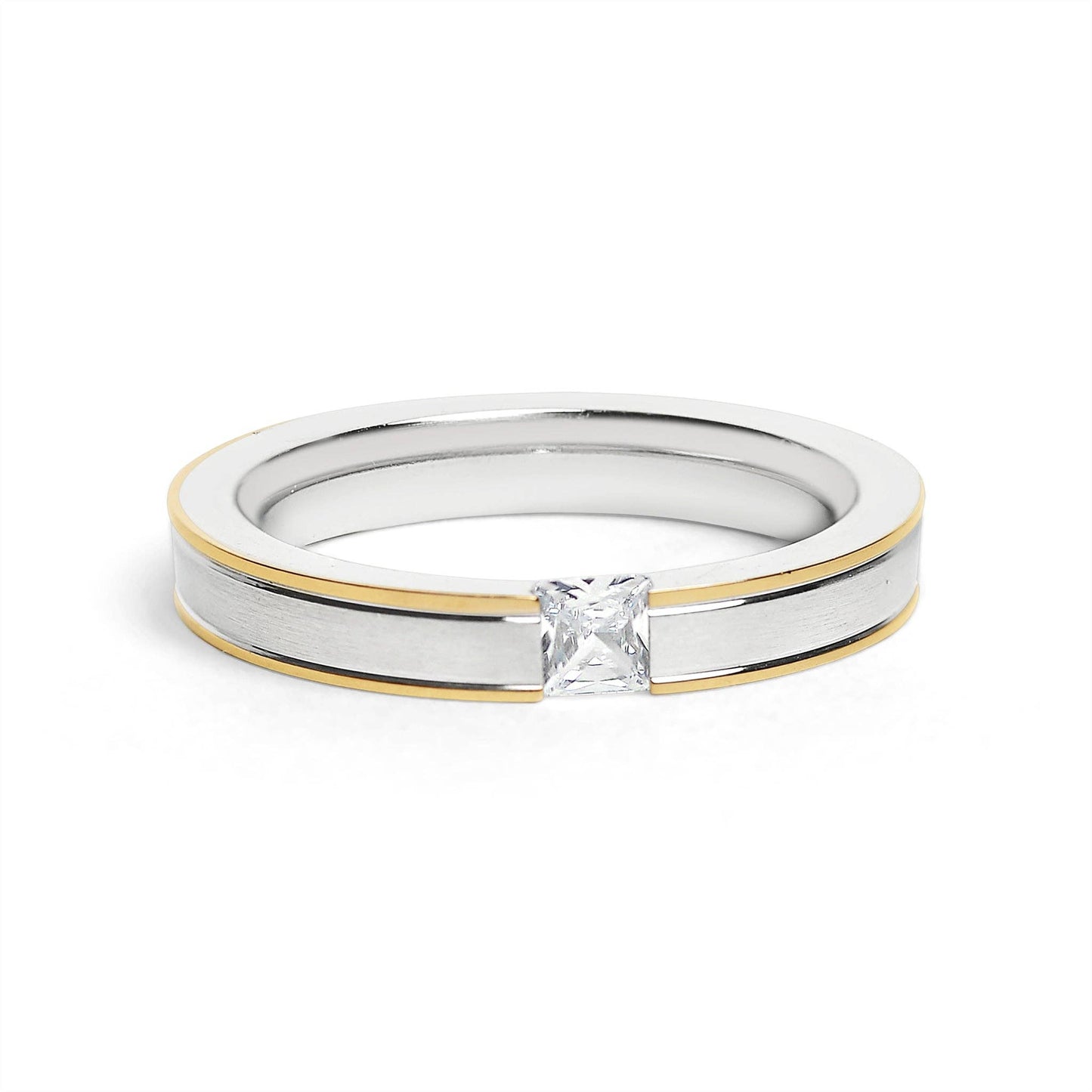 CZ Stone With Highly Polished Gold Stainless Steel Ring