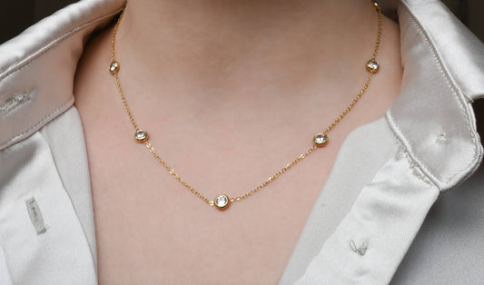 Bezel Station Necklace - Diamond Satellite Necklace 0431