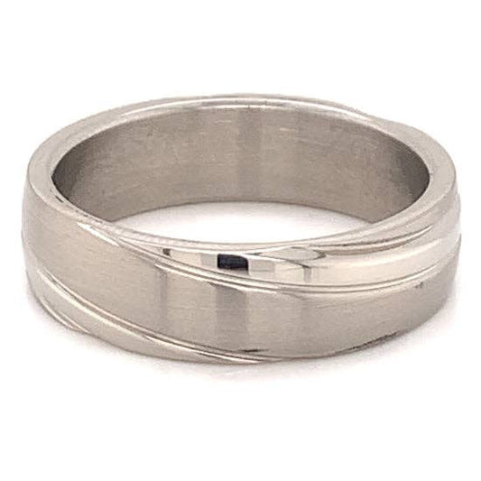 Groove Design Highly Polished Flat Stainless Steel Ring