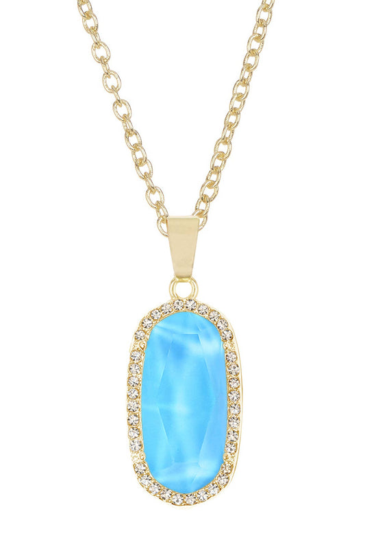 Turquoise Quartz Halo Pendant Necklace - GF