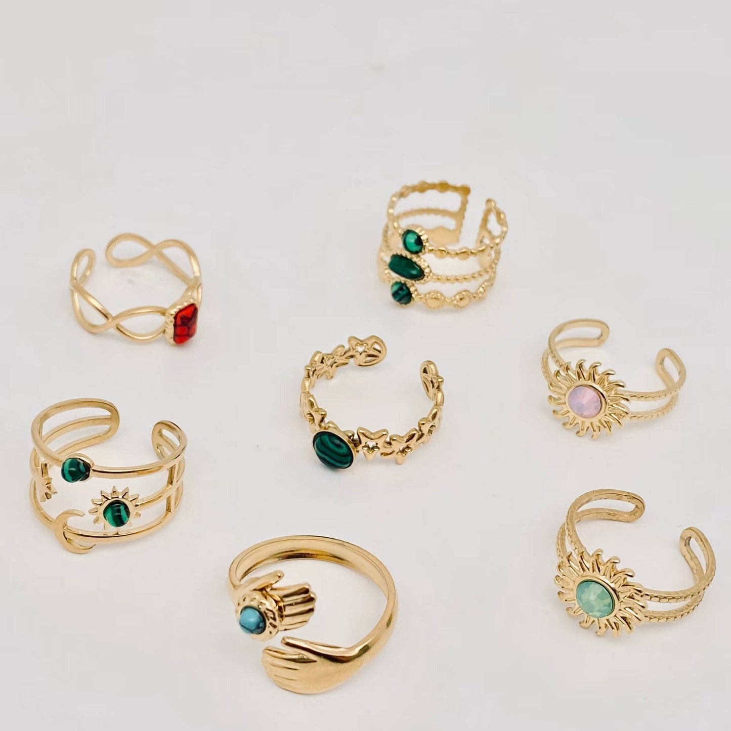 Stainless Steel Inlaid Natural Stone Gold-plated Rings