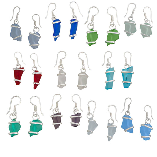 Dozen Assorted Pompano Beach Glass Earrings - Silver Plated