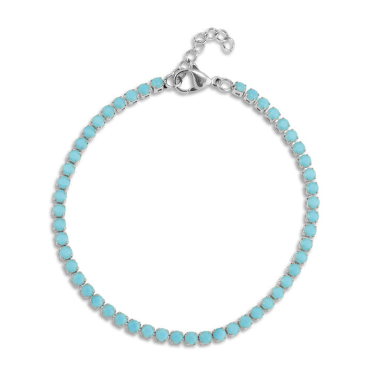 Stainless Steel Turquoise Rhinestone Tennis Chain Bracelet With 1" Extension