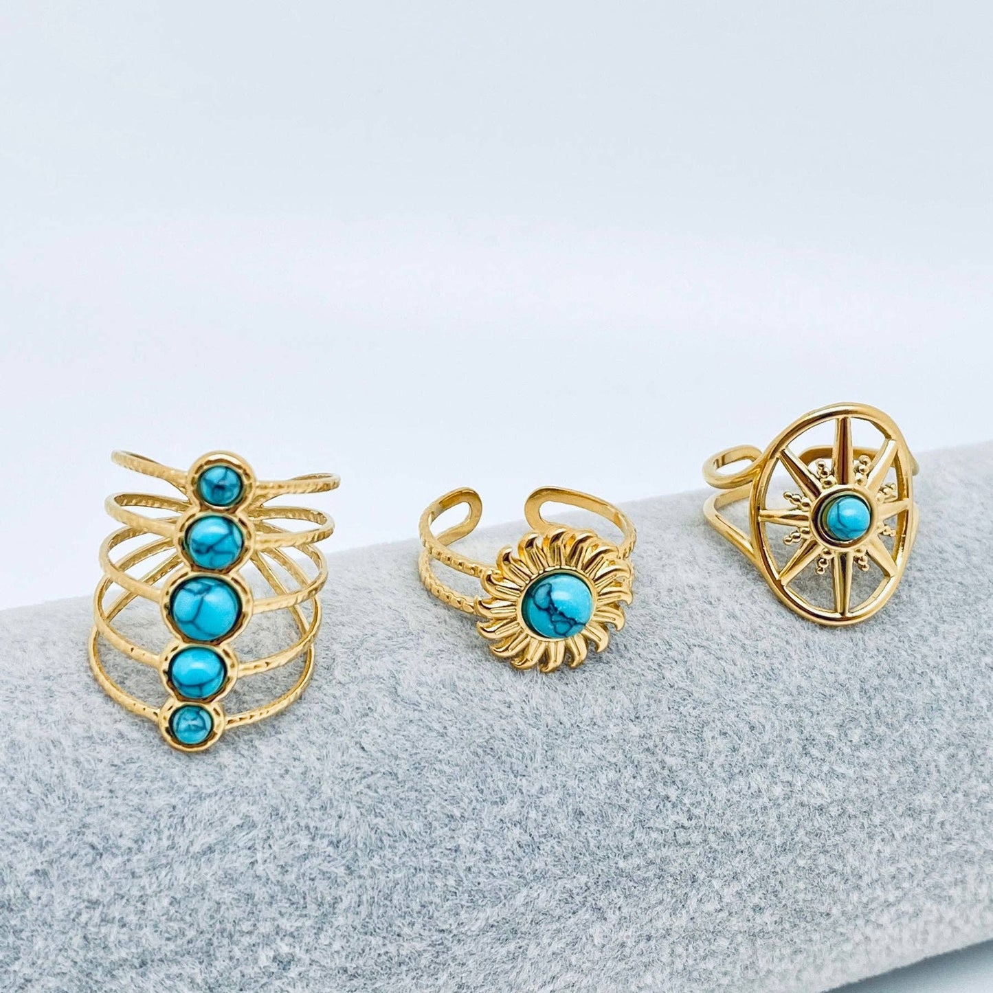 Turquoise 18K Gold Plated Stainless Steel Adjustment Rings