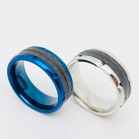 Men's Delicate Blue Stainless Steel Ring Men's Jewelry